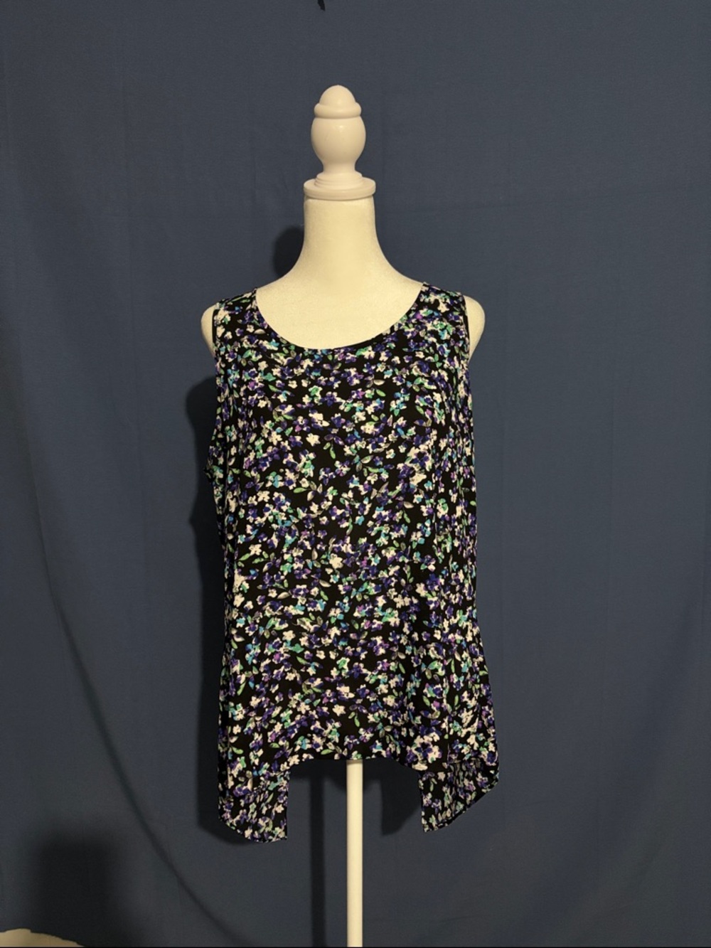 Express Black Floral Scoop Neck Camisole with Purple, Blue and Green Print